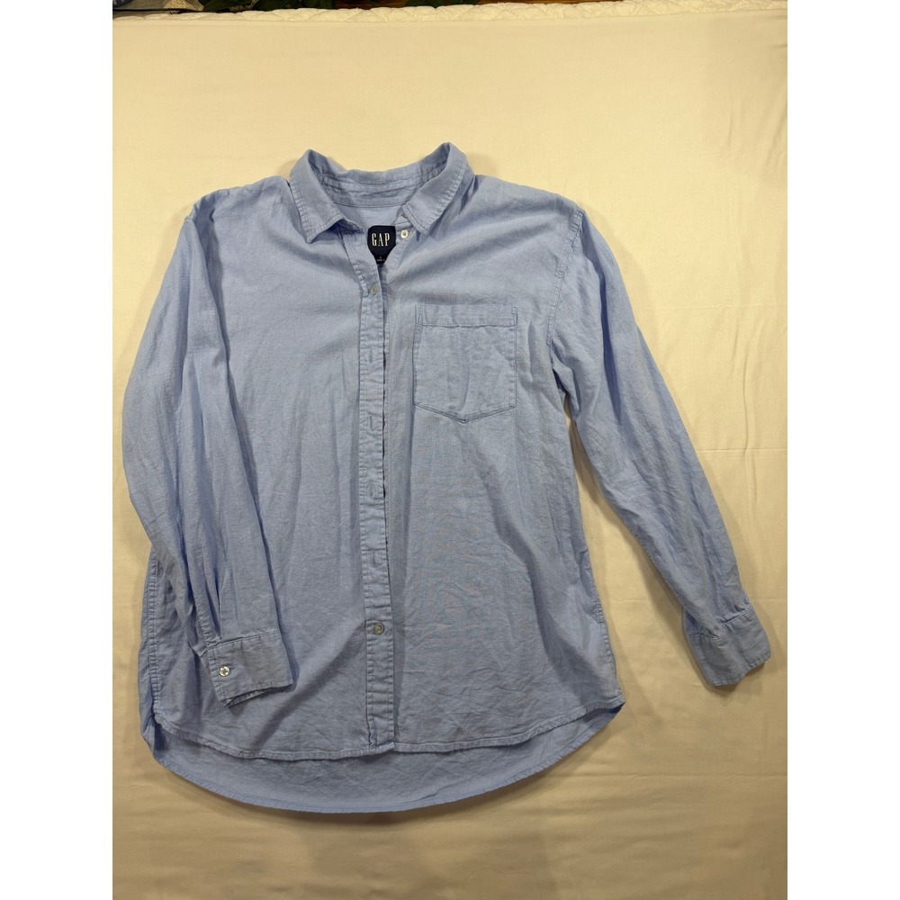 Gap Womens Light Blue Linen Rayon Blend Button Down Shirt Large GP007933 - Picture 4 of 7